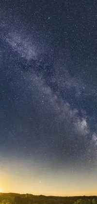 This phone live wallpaper features a stunning night scene of a star-filled sky and a lush green field