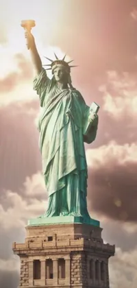 Get this stunning live wallpaper depicting the Statue of Liberty on a cloudy day