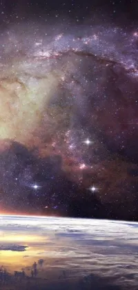 This phone live wallpaper shows the beauty of the galaxy with a view of Earth in the background