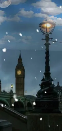 This phone live wallpaper showcases a digital art scene depicting London's iconic Big Ben clock tower towering over the city