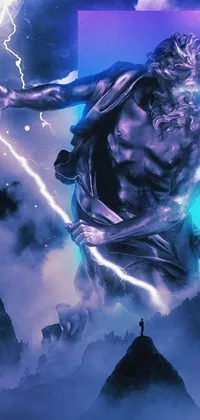 Enhance your mobile device screen with this electrifying and intense live wallpaper! The bold painting portrays a man wielding a lightning stick, representing the ancient Greek god of thunder, Zeus