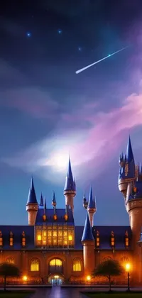 This stunning live wallpaper is inspired by magical realism and Disney, featuring a majestic castle situated on a lush green field