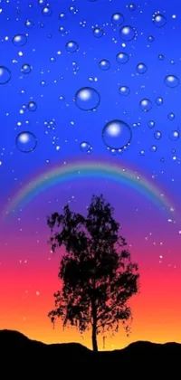 This phone live wallpaper features a brightly colored psychedelic tree against a dark Australian winter night sky, complete with a rainbow