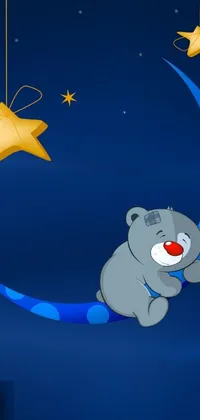 This phone live wallpaper features a delightful cartoon bear sitting atop a moon, adorned with charming hurufiyya accents for an artistic touch