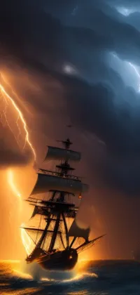 Get mesmerized by this stunning live wallpaper of a ship sailing on the vast open ocean amidst turbulent waves