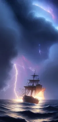 Set sail on an adventure with this stunning live wallpaper depicting a ship surrounded by endless ocean