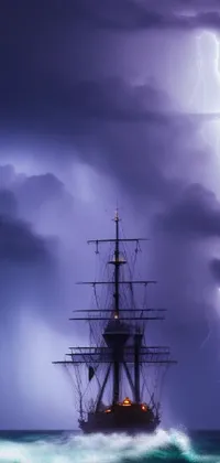 Experience a breathtaking live wallpaper of a ship sailing on a large body of water