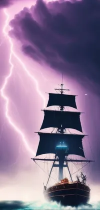 Upgrade your phone wallpaper to this stunning and dynamic live image! Featuring a neon pirate ship in the midst of a raging storm, this wallpaper captures the excitement and drama of high seas adventure