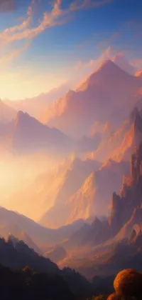 This stunning live wallpaper is a breathtaking depiction of a mountain range at sunset