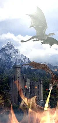 This live wallpaper features a breathtaking castle with a fire breathing dragon flying over it