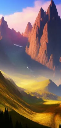 This live wallpaper showcases a breathtaking view of a valley with mountains in the background