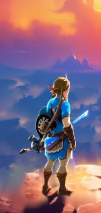 Transform your iPhone background with this epic live wallpaper! Featuring a dramatic blue sunset and a brave warrior standing atop a cliff, holding his sword, this wallpaper is a work of art