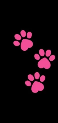 This phone live wallpaper features vibrant pink paw prints set against a sleek black background, allowing for a bold yet stylish theme for your device