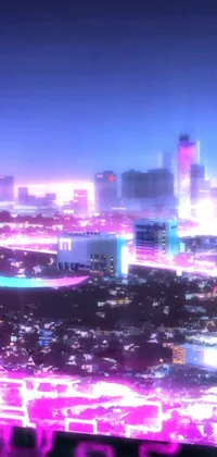 This live wallpaper showcases a breathtaking aerial view of a city at night, designed in an 80s anime style