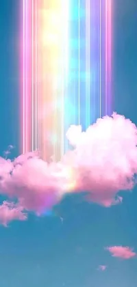 This phone live wallpaper features a mesmerizing image of a rainbow-hued cloud in the sky with a holographic appearance