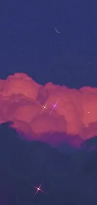 This live wallpaper features a beautiful pink cloud set against a dark and starry night sky