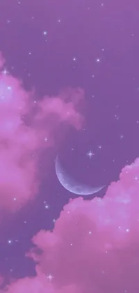 Get lost in a magical and dreamy ambiance with this stylish live wallpaper! Featuring a beautiful pink sky scattered with charming stars and a crescent, this wallpaper conjures up a world of wonder and enchantment