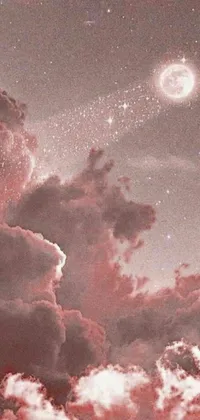 This stunning live wallpaper features a sky full of clouds and stars in a dreamy digital art design that is perfect for anyone who loves romanticism and fantasy