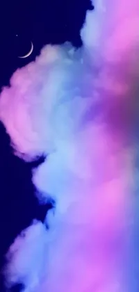 This phone live wallpaper exudes a dreamy atmosphere through a colorful cloud that dominates the sky, featuring a crescent moon on its side