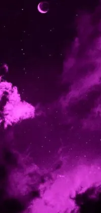 This live wallpaper features a captivating purple sky with a mesmerizing crescent in the center