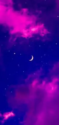 This stunning live wallpaper for your phone features a beautiful purple sky background with a crescent moon shining in the center
