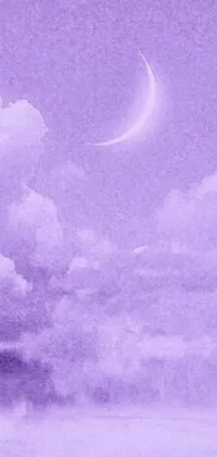 This phone live wallpaper showcases a gorgeous watercolor painting of a crescent in the sky with monochromatic tones of blue and purple