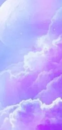 This phone live wallpaper features a stunning digital artwork with a vibrant purple sky and fluffy white clouds