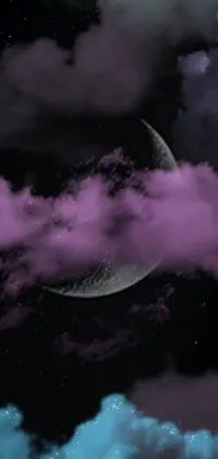 This stunning phone live wallpaper features an image of a mysterious moon in the night sky, surrounded by shimmering stars and wispy clouds