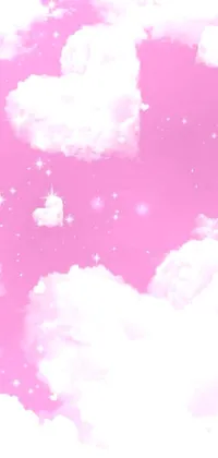 This Pink Sky Live Wallpaper features a dreamy, fairy tale inspired design of fluffy white clouds, pink hearts and twinkling stars
