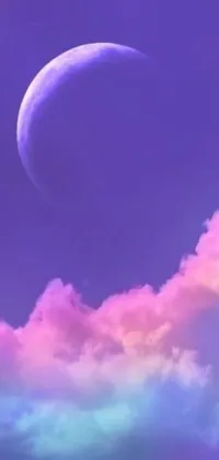 This phone live wallpaper features a breathtaking image of a moon in the sky, surrounded by swirls of mist and clouds