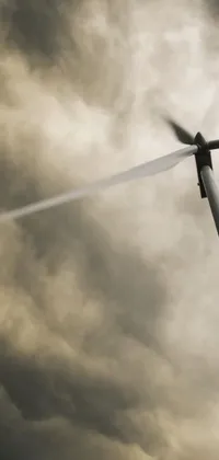 This live wallpaper features a black and white close-up photo of a wind turbine
