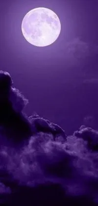 Transform your phone into a portal to another world with this mystical live wallpaper! Featuring an illustration-style full moon in a purple sky with clouds, this backdrop is perfect for stargazers and dreamers alike