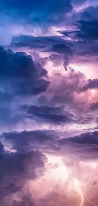 This stunning live wallpaper showcases a turbulent, lightning-lit sky filled with thick, billowing clouds
