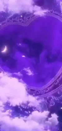 This stunning phone live wallpaper showcases a purple heart set against the clouds