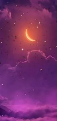 This live wallpaper showcases a stunning night sky with a crescent moon and stars