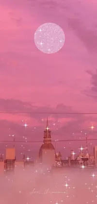 This stunning phone live wallpaper showcases a pink sky filled with starry brilliance in a digital art style; perfect for bringing magic to your device's home screen