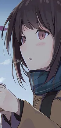 Looking for a visually stunning live wallpaper to decorate your phone screen? Check out this auto-destructive art phone live wallpaper, featuring a winter setting with a brown-haired girl holding a cell phone
