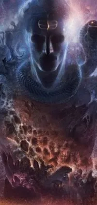 This live phone wallpaper showcases an intricate portrayal of God Shiva against a star-filled sky