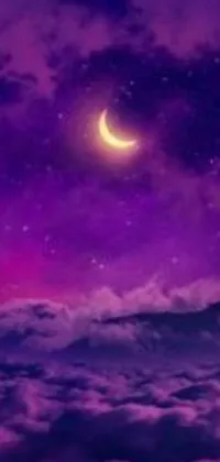 The Muggur Live Wallpaper presents a captivating display of a purple sky with a crescent moon at its center