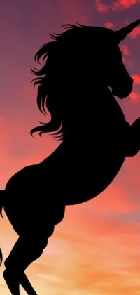 Introducing a phone live wallpaper featuring a unicorn silhouette standing on its hind legs with a sunset halo in the background