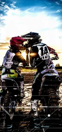 This live wallpaper captures the intense thrill of two people riding dirt bikes through rough terrain