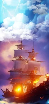 Immerse yourself in the adventurous world of pirates with a stunning live wallpaper featuring a ship on a large body of water