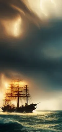 This stunning live wallpaper features a digital rendering of a ship in the middle of the ocean