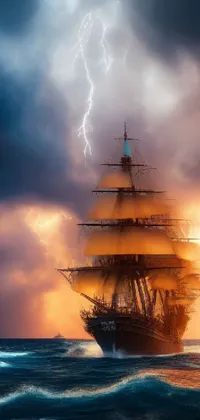 Get lost in the adventure with this stunning live wallpaper featuring a gorgeous tall ship sailing on a calm body of water