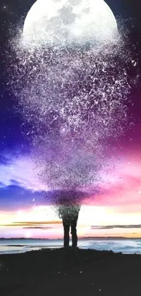Experience a mesmerizing scene in this impressive phone live wallpaper – a tranquil beach, under the illumination of a full moon rendered in stunning digital art, with a digital Tumblr style, that creates a surreal environment