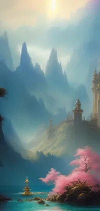This exquisite live wallpaper features a stunning castle perched atop a lush green hillside, set against a beautiful Chinese landscape