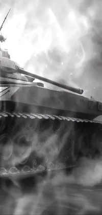 This stunning phone live wallpaper showcases a realistic black and white photo of a tank