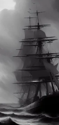 This live wallpaper for your phone captures the beauty of the ocean with a stunning black and white photo of a ship sailing through the waves