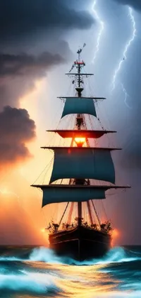 Looking for a Live Wallpaper that screams adventure and romance? Look no further than this stunning image of a ship in the ocean during a lightning storm! With dramatic details like sails and masts, rigging and a powerful sense of motion, this full-color still is guaranteed to capture the imagination