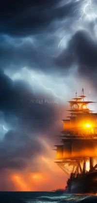 Get swept away into a world of high-seas adventure with this stunning live wallpaper featuring a majestic tall ship sailing through turbulent waters under a dark and foreboding sky